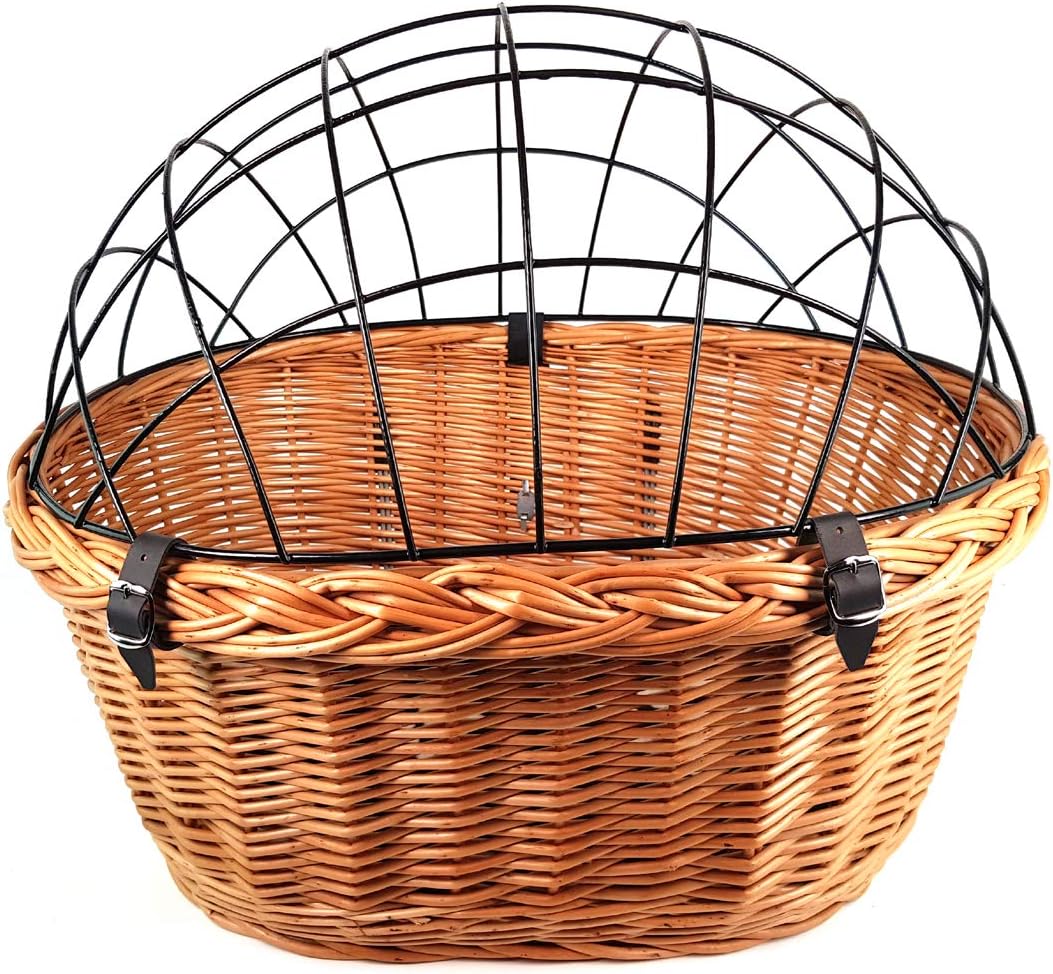 XXL Fahrradkorb Hundekorb für Lenker Weide oval mit Gitter 56 x 44 cm (N-S) + Kissen