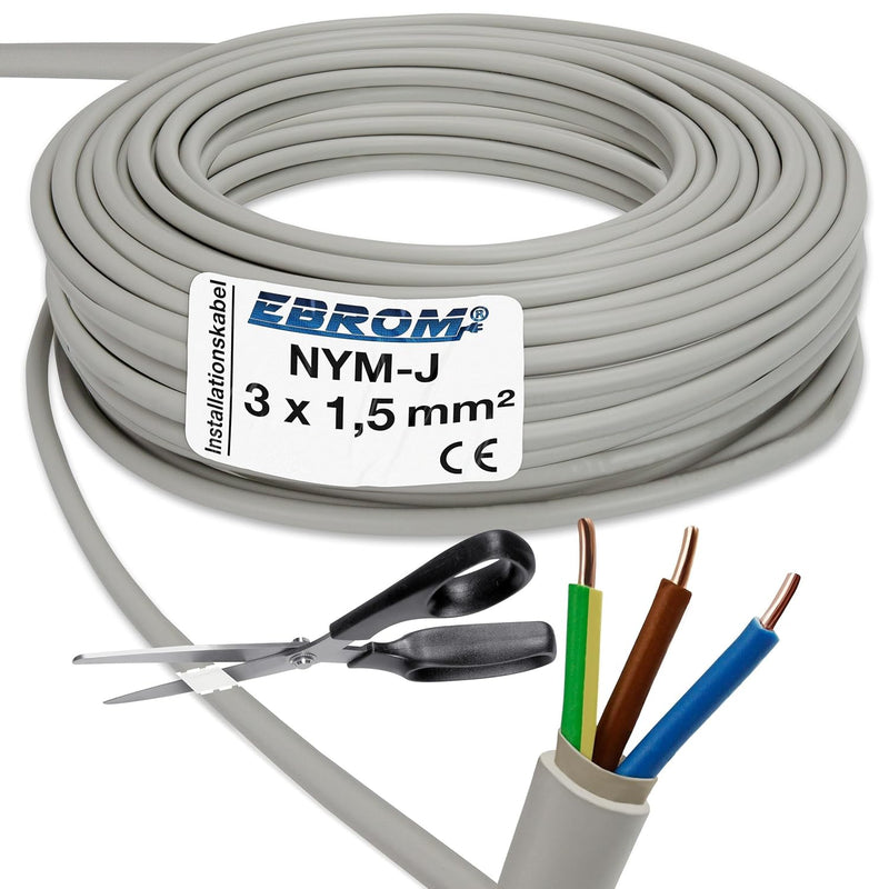 EBROM NYM-J 3x1,5 mm² - Mantelleitung - Installationsleitung - Feuchtraumleitung - grau - grosse Aus