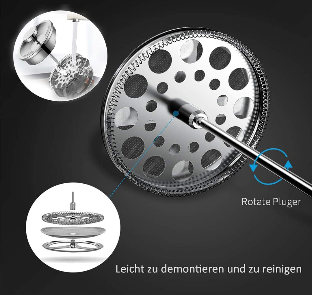 Kaffeebereiter French Press 0,6 Liter, 3 Tassen Doppelwandige Edelstahl Kaffeezubereiter Thermo,600m