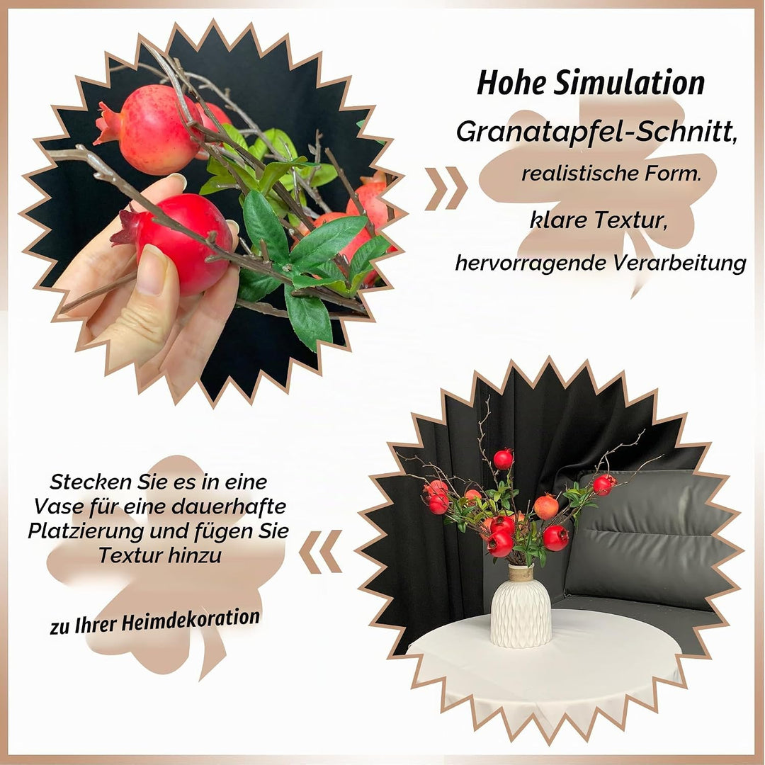 DHER 6 pcs Künstlicher Granatapfelzweig, Simulation Obst Dekoration, für Haus, Tischdekoration, Hoch