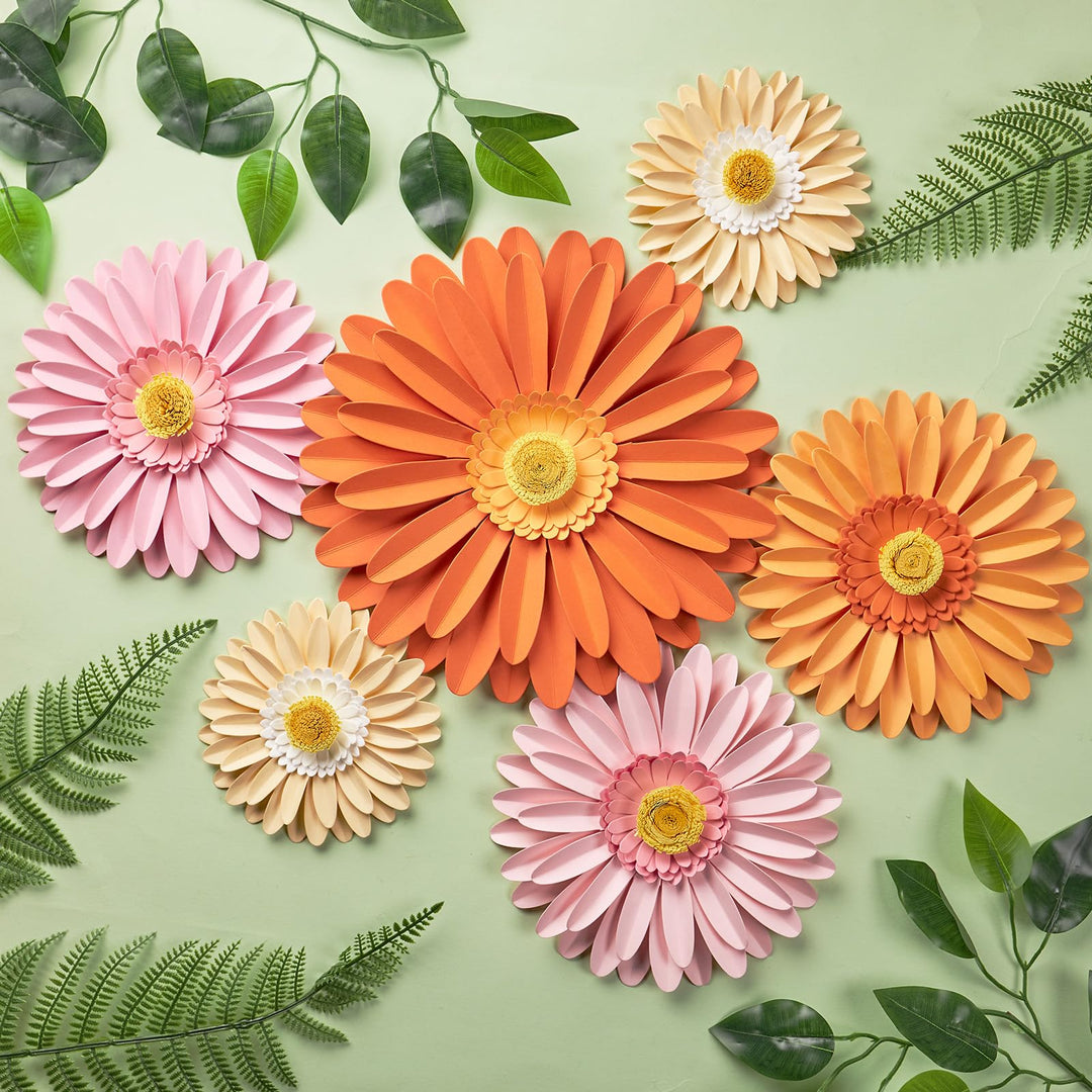Easy Joy 6 Stück 3D Gänseblümchen Wanddeko,Papier Blumen Deko,Künstliche Blumen für Muttertag,Wohnzi