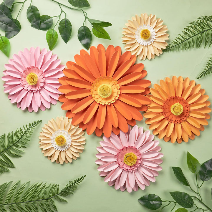 Easy Joy 6 Stück 3D Gänseblümchen Wanddeko,Papier Blumen Deko,Künstliche Blumen für Muttertag,Wohnzi