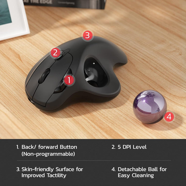 Nulea M501 Kabellose Trackball Maus, Wiederaufladbare Ergonomische Maus, Präzises und Reibungsloses