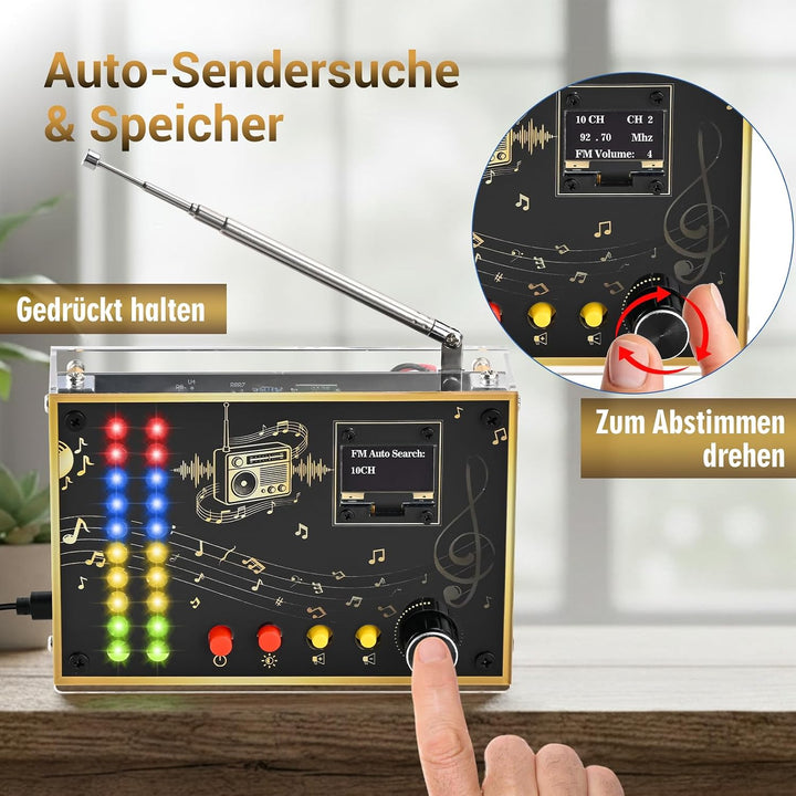 DIY FM Radio Lötbausatz, Elektronik Bausatz zum Löten mit OLED Display, LED Spektrum Anzeige, UKW 88