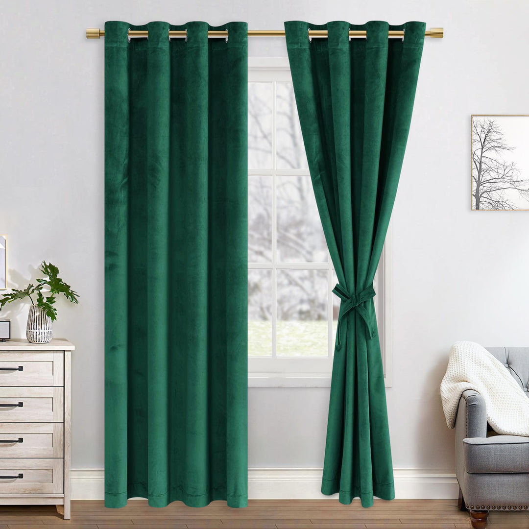 JIUZHEN Verdunklungsvorhang aus Samt, 2er Set Grün Samtvorhang weiche blickdichte Gardinen Grün Samt