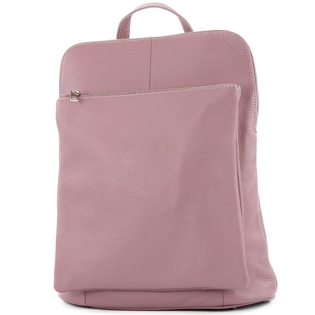 modamoda de - T141 - ital Damen Rucksacktasche 3in1 aus Leder Altrosa, Altrosa