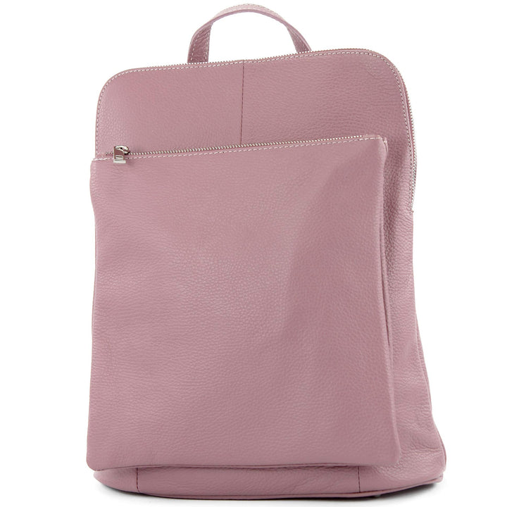 modamoda de - T141 - ital Damen Rucksacktasche 3in1 aus Leder Altrosa, Altrosa