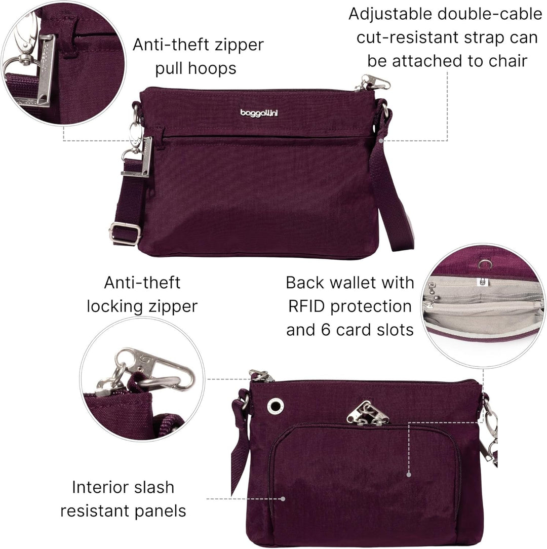 Baggallini Damen Diebstahlsicherung Securtex Anti-Diebstahl-Memento Crossbody-Tasche Mulberry, Mulbe