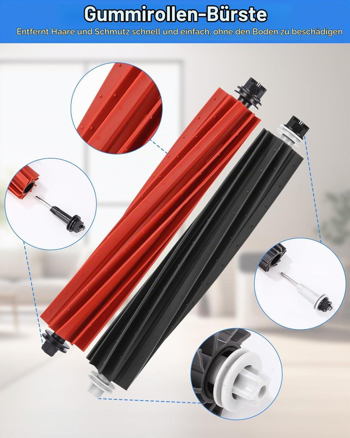 Zubehörset für Roborock Q5 Pro/Q5 Pro+/Q8 Max+/Q8 Max Saugroboter, 2 Hauptbürste, 4 Hepa-Filter, 6 W