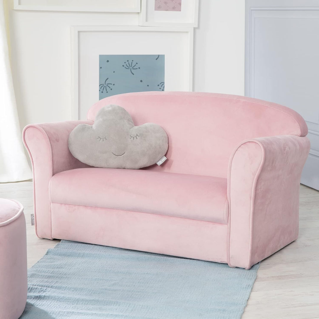 roba Kindersofa Lil Sofa mit Armlehnen für Mädchen und Jungen - Bequeme Kindercouch - Samtstoff rosa