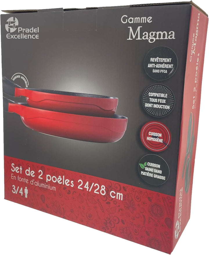 Pradel Excellence - PCUI003001-2er-Set Magma Aluminiumgusspfannen Ø24/28cm - Antihaftbeschichtung in