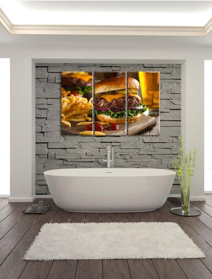 Pixxprint Saftiger Chili Cheese Burger 3-Teiler Leinwandbild 120x80 Bild auf Leinwand