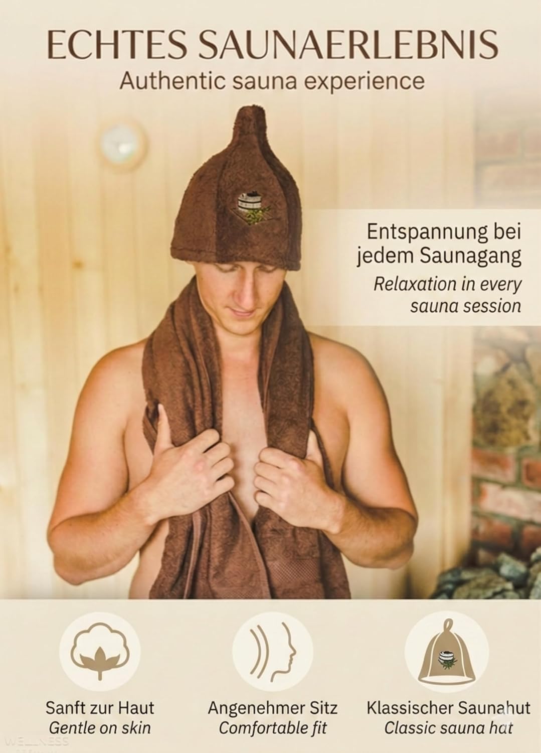 7 Farben Saunahut Damen und Herren 100% Baumwolle mit Stickerei, Wellness Mütze Premium Qualität Bra