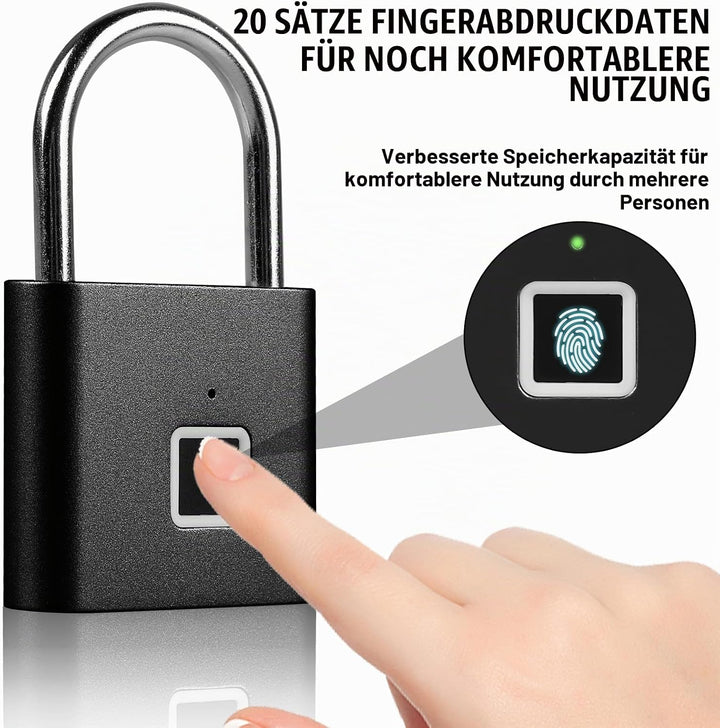 Vorhängeschloss Fingerabdruck, Schloss mit Fingerabdruck, Wetterfest, USB-Aufladung Fingerabdruck Sc