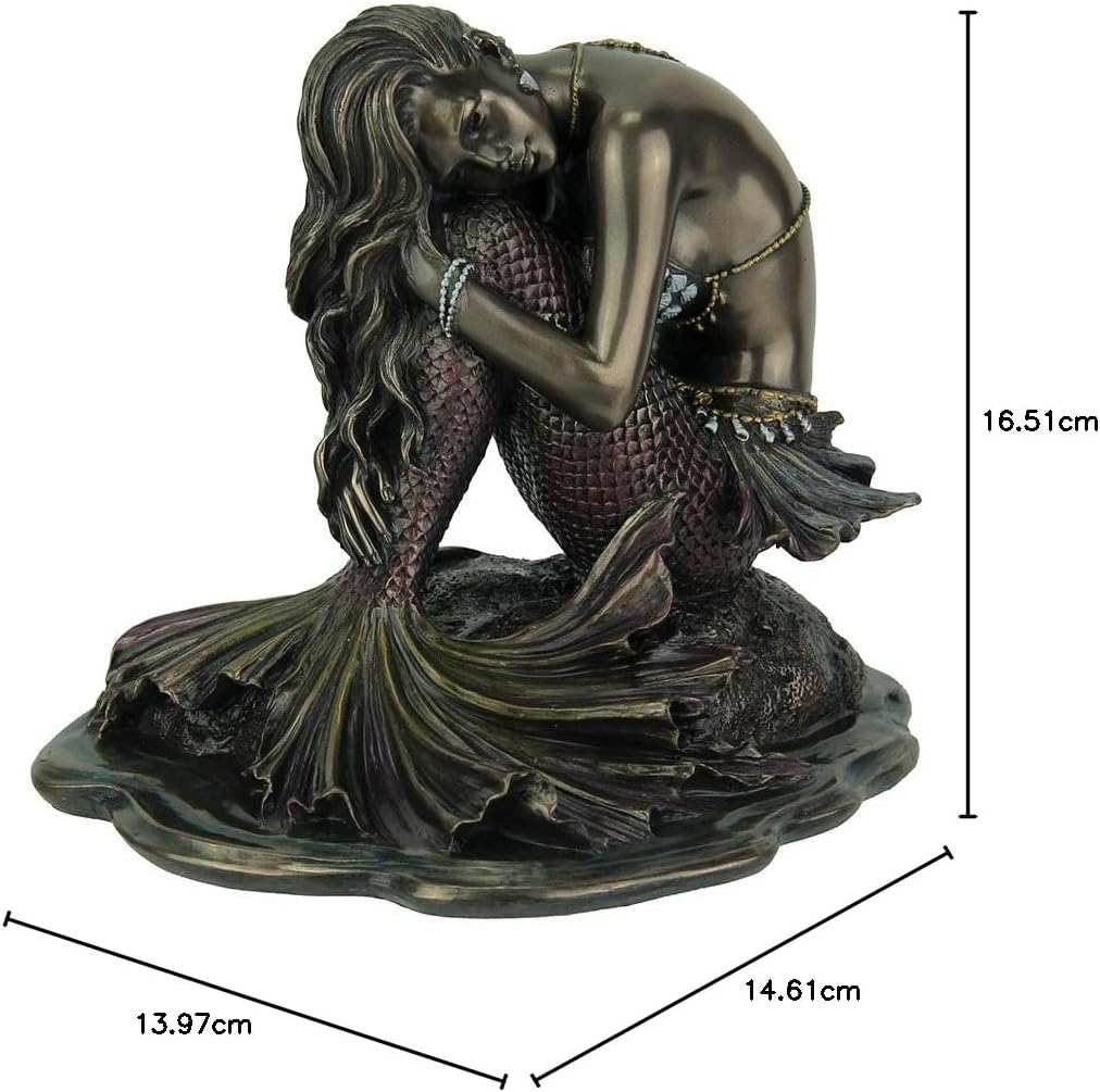 Harz Statuen Sirene Einsamkeit Meerjungfrau sitzend auf Rock Bronze Finish Statue 16,5 x 14,6 x 14 c