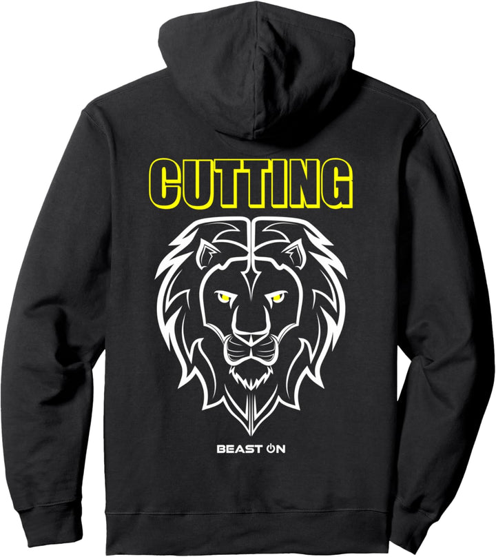 Löwe Kopf Rücken Motiv Cutting Gelb Gym Fitness Bodybuilder Pullover Hoodie