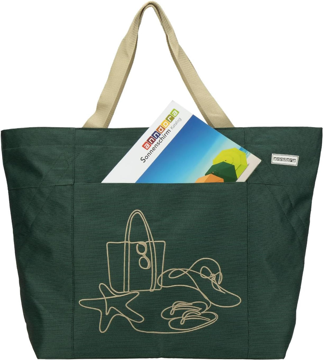 anndora XXL Shopper GREEN - Strandtasche 40 Liter Schultertasche Einkaufstasche dunkelgrün bestickt,