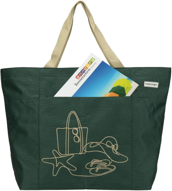 anndora XXL Shopper GREEN - Strandtasche 40 Liter Schultertasche Einkaufstasche dunkelgrün bestickt,