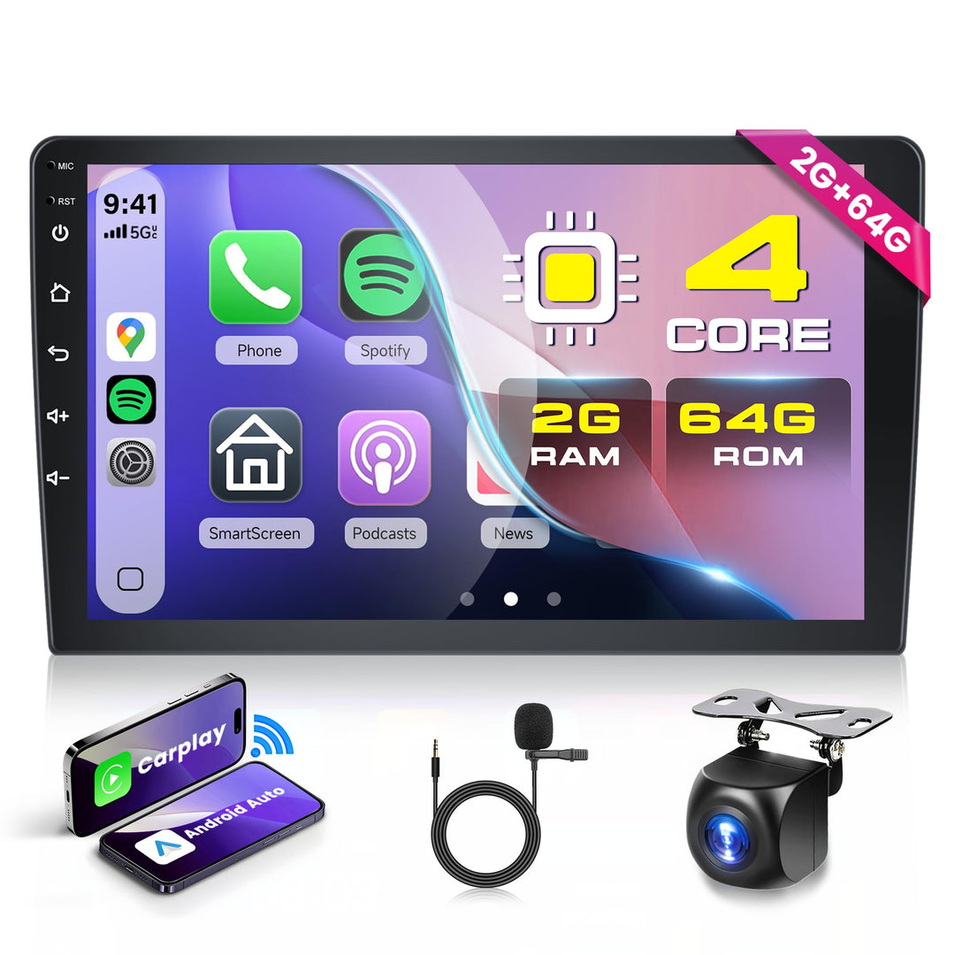 Rimoody 2G+64G Autoradio 2 Din Android Wireless Carplay Android Auto, 9 Zoll Touchscreen 2 Din Radio