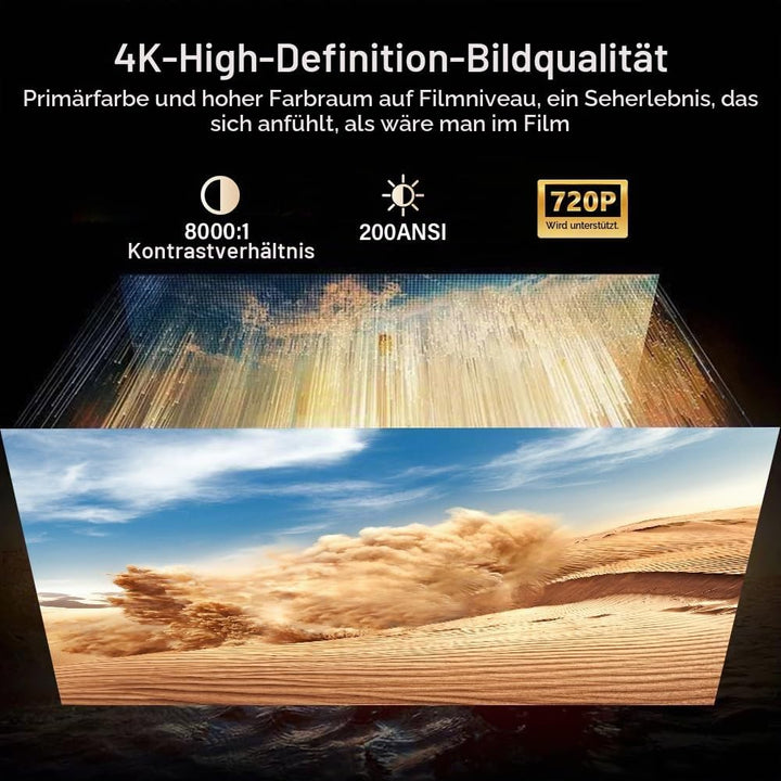 Mini Beamer mit Android 11, 720P HD Projektor, WLAN &amp; Bluetooth, automatische Trapezkorrektur, tragb