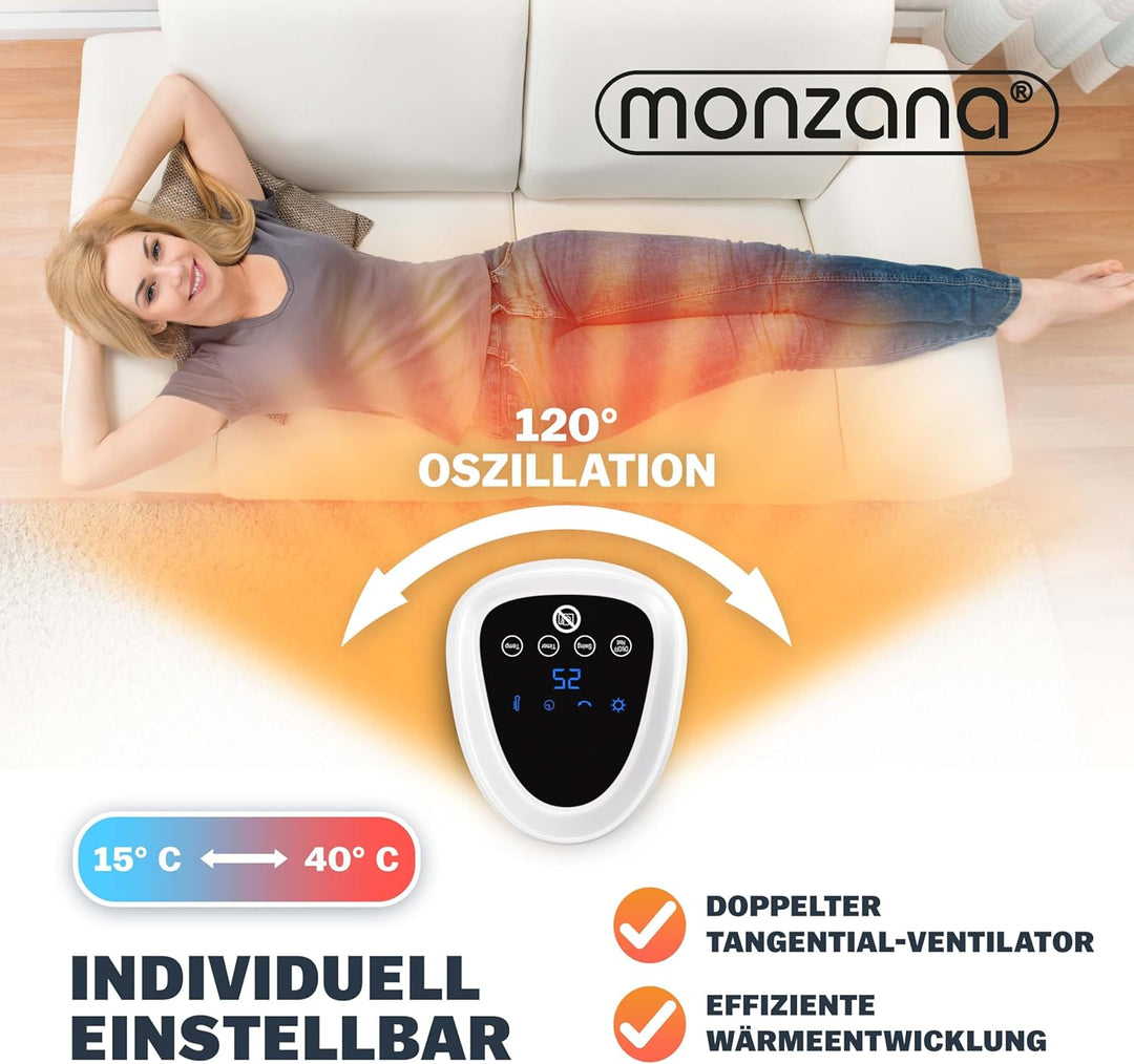 Monzana® Keramik Heizlüfter 2000W 4 Betriebsmodi 15-40°C Energiesparend 120° Oszillation Timer Leise