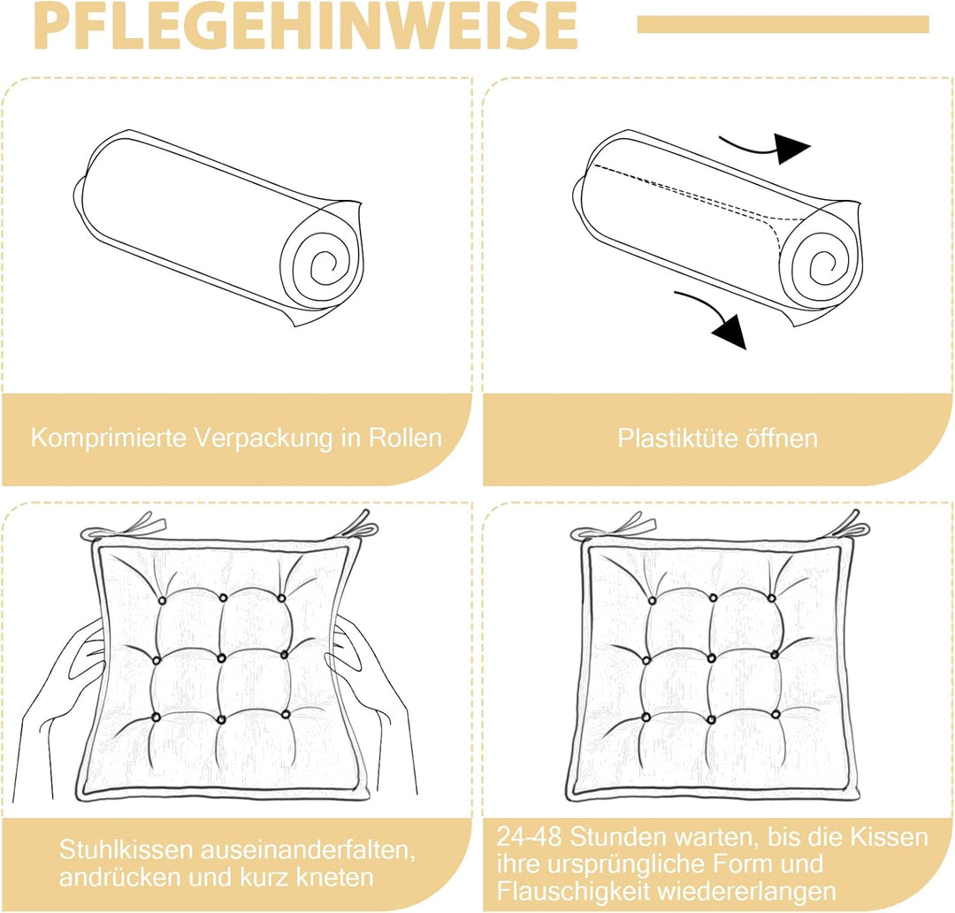 Indoor Sitzkissen Stuhl 2er Set – Komfortable Cordstoff-Sitzmatte Stuhlkissen mit Bändern, Hochwerti