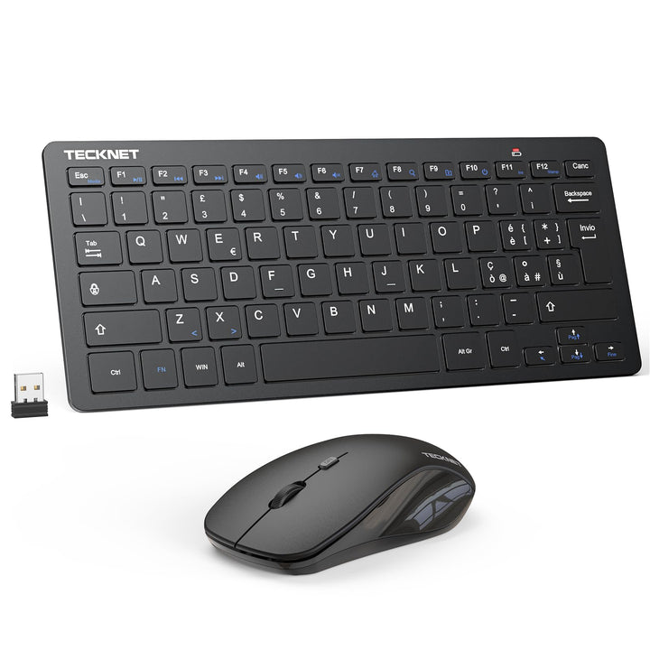 TECKNET Italienische QWERTY-Tastatur und Maus, 2.4G kabellose Tastatur und leise Maus mit Nano-USB-E