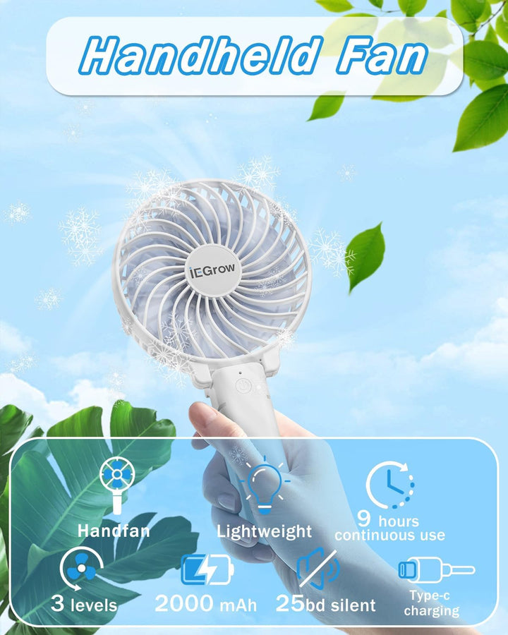 iEGrow Handventilator Tragbarer Mini Ventilatoren USB Wiederaufladbarer [2-9 Betriebsstunden] 3 Gesc