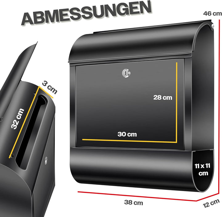 KESSER® XXL Briefkasten Edelstahl mit Zeitungsfach, gebürstet, 3X Schlüssel abschliessbar, Pulverbes