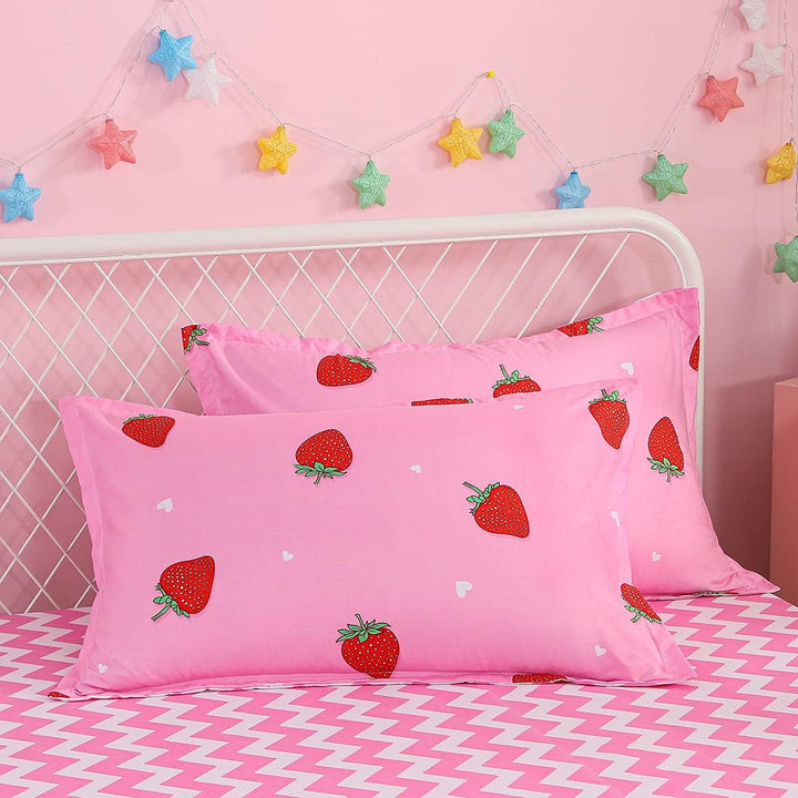 Loussiesd Erdbeere Bettwäsche Set 200x200cm für Kinder Mädchen Frauen Rosa Bettwäsche Erdbeere Muste