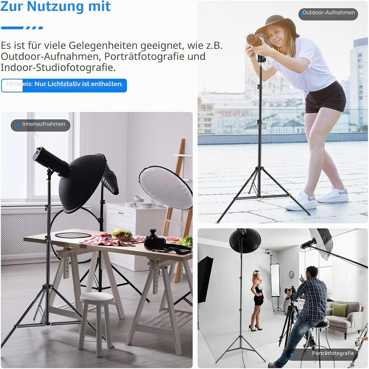 Neewer Fotografie-Lichtstativ, 3-6.6ft/92-200cm verstellbarer stabiler Stativständer für Reflektoren