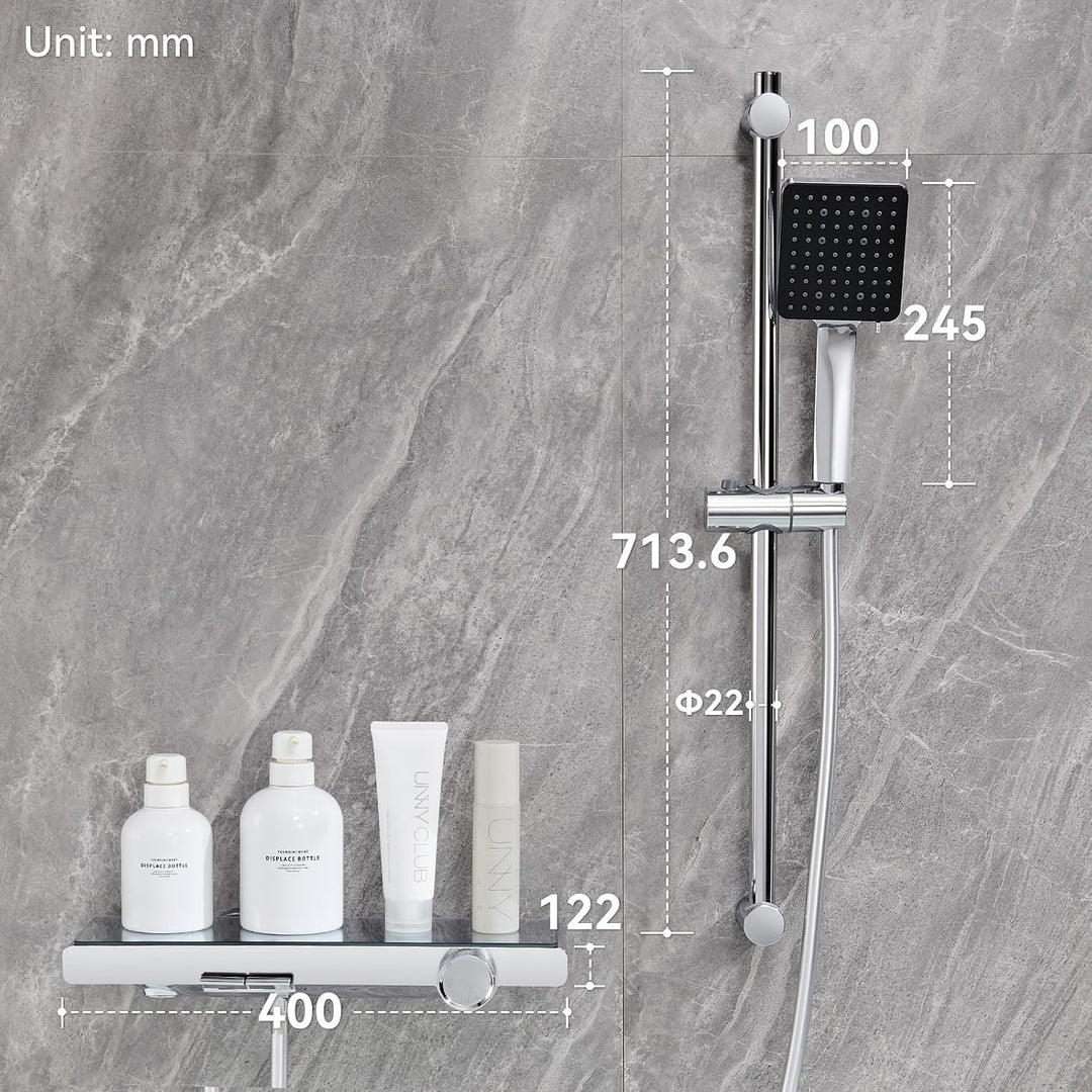 Auralum Duschsystem mit Badewannenarmatur und Ablage, Innovatives Klaviertasten-Design Duschset, Han