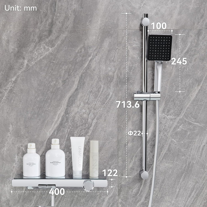 Auralum Duschsystem mit Badewannenarmatur und Ablage, Innovatives Klaviertasten-Design Duschset, Han