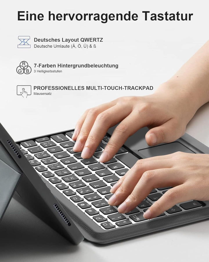 JADEMALL Für iPad 10 Generation Ergonomisch Hülle mit DE Tastatur, Bluetooth Tastatur für iPad 11 Ge