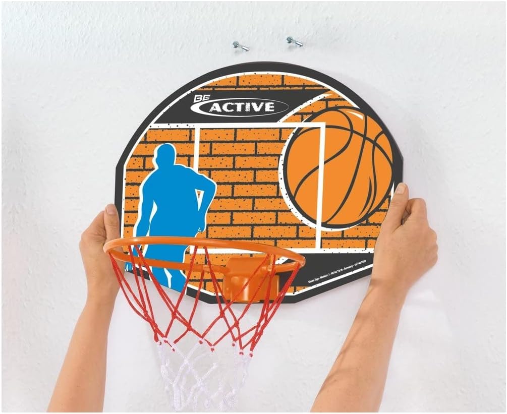 Simba 107407609 - Basketball Set mit Ständer, Brett 40x31cm, Korb mit Netz 24cm, Ball 16cm, höhenver