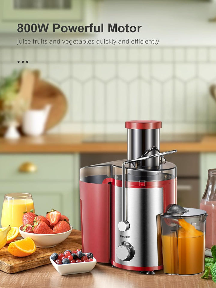 Reemix Entsafter Gemüse und Obst, Max Juicer Machine aus Edelstahl mit 3 Geschwindigkeitsstufen, 65m