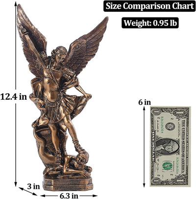 QIANLING 31,8 cm San Miguel Erzengel Statue, St. Michael Statue aus bronzeiertem Harz, St. Michael d
