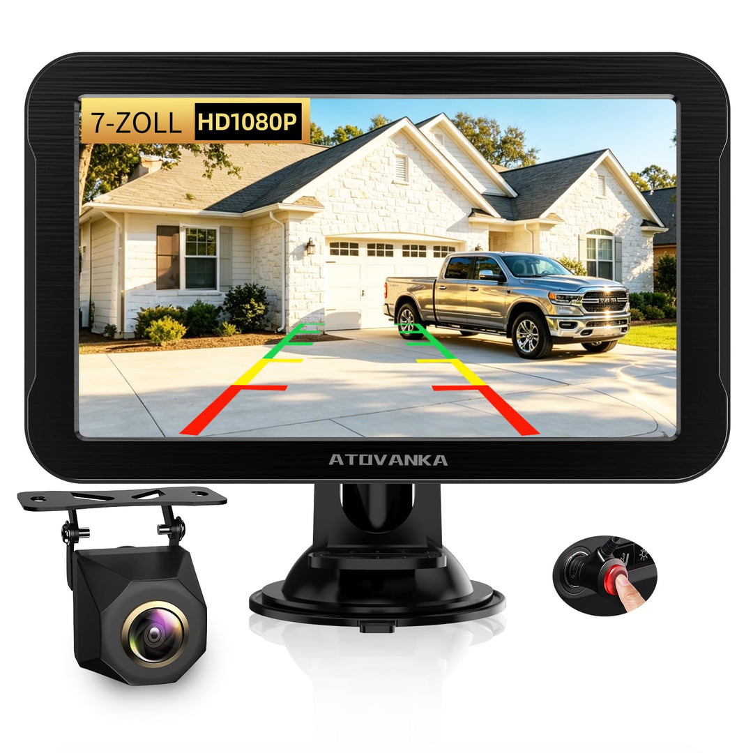Rückfahrkamera mit 7-Zoll HD-Monitor, 1080P & Nachtsicht, 140° Weitwinkel, zum Nachrüsten geeignet |