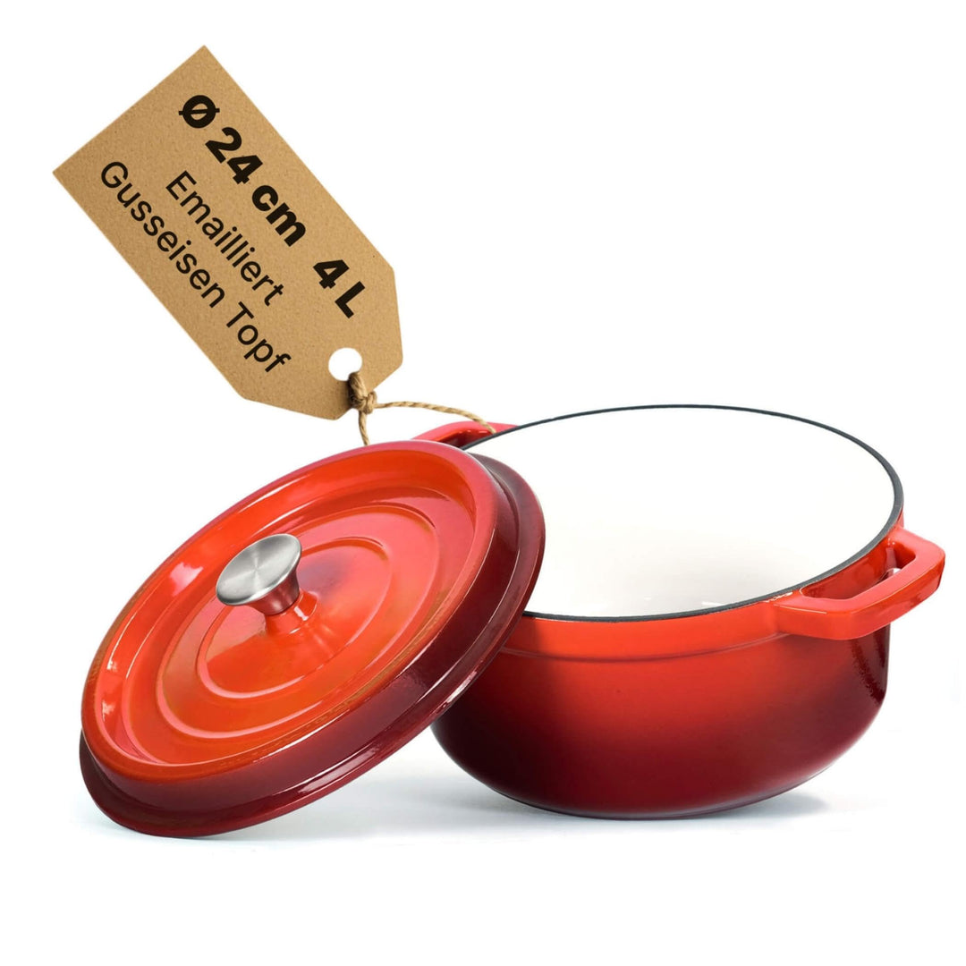 Schmortopf aus emailliertem Gusseisen 24 cm 4 L Gusseisentopf Emailliert Bräter Cocotte Dutch Oven B