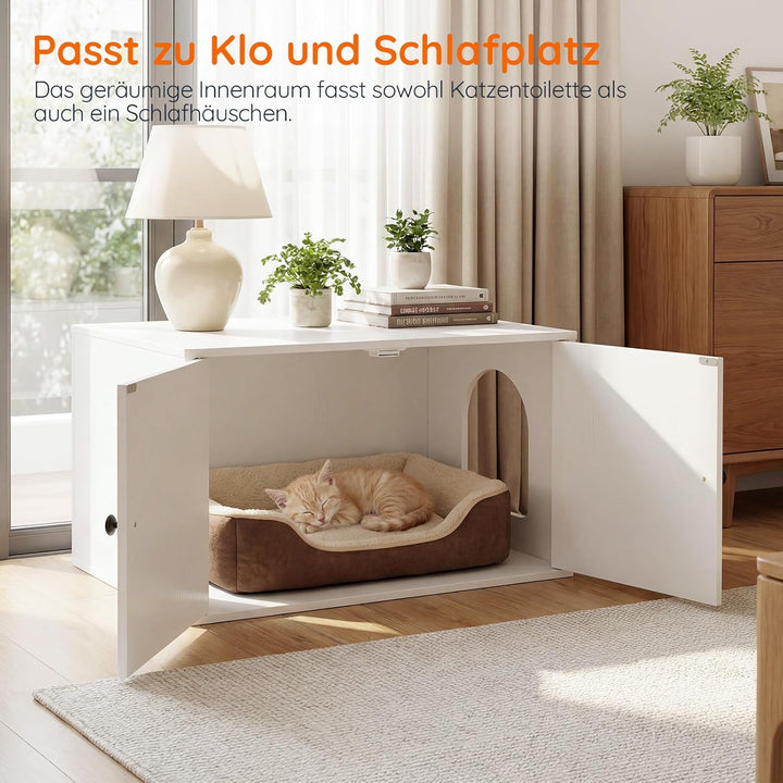 HOOBRO Katzenklo Schrank aus Spanplatte, Katzentoilette Schrank, versteckter Katzenkloschrank mit Se