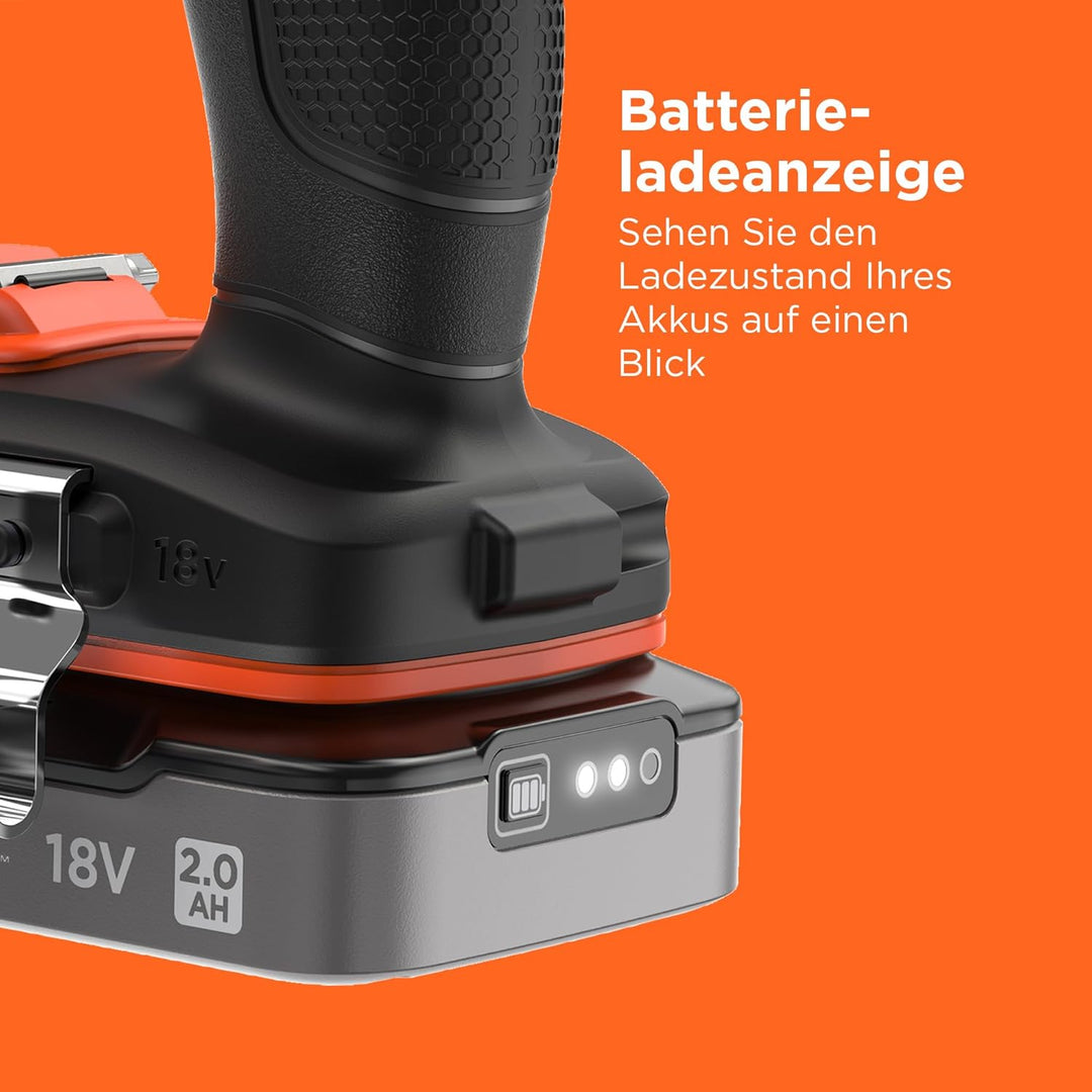 BLACK+DECKER POWERCONNECT 18V Akku-Bohrschrauber mit 2 x 2,0-Ah-Akkus, 1-A-Ladegerät und Kitbox, BCD