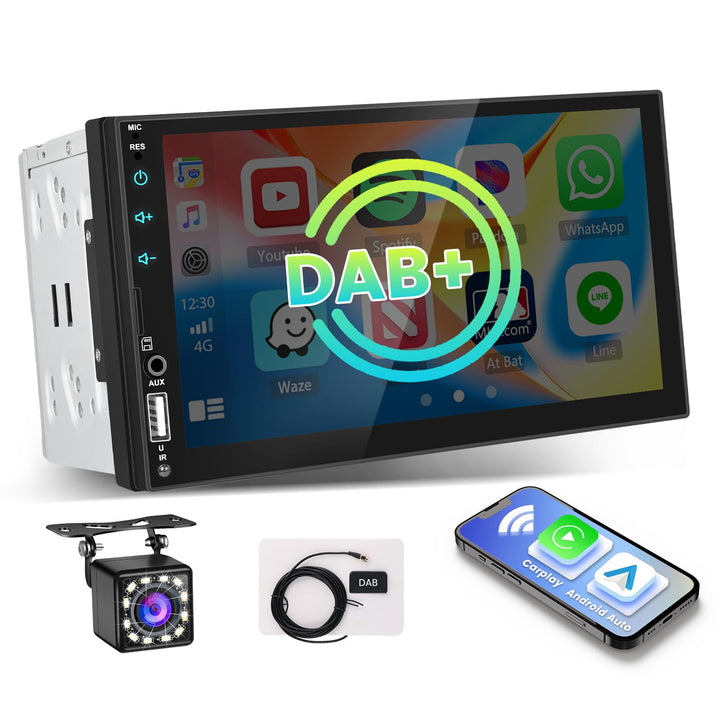 Hikity DAB Autoradio 2 DIN 7 Zoll IPS Touchscreen mit Video-Ausgangsfunktion, Radio 2 Din Bluetooth