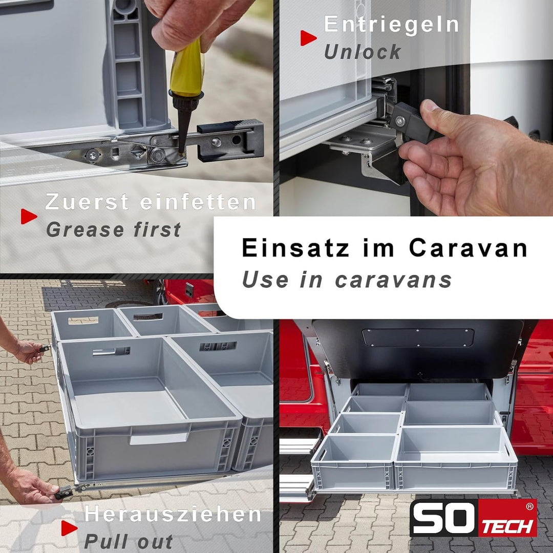 1 Paar SOTECH Schwerlastauszüge VarioSlide KV2-200-H76-L700-EH 711,4 mm mit Lock-in/out Einrastfunkt