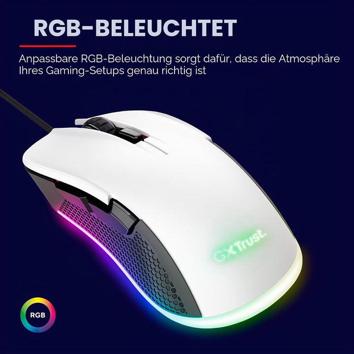 Trust Gaming GXT 922W Ybar Gaming Maus, 68% Recycelten Materialien, RGB LED-Beleuchtung, 6 Programmi