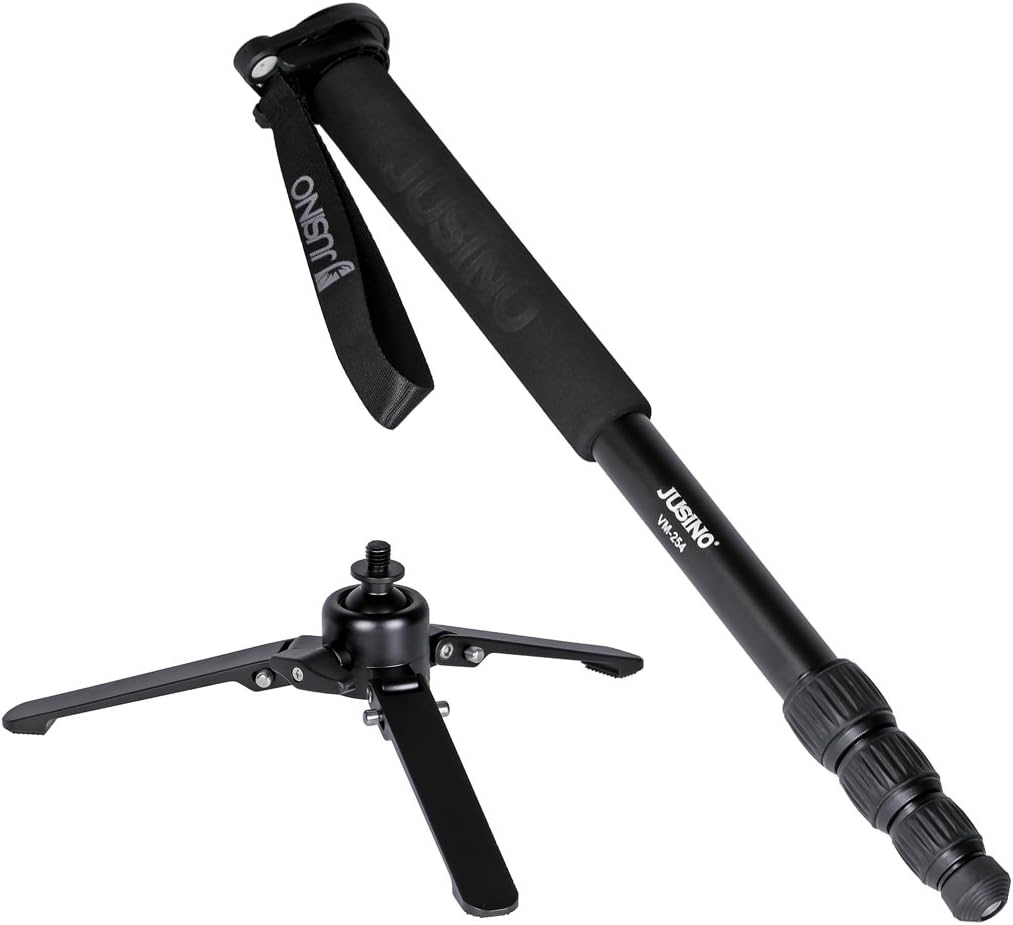 Jusino Aluminium-Monopod mit abnehmbarem Fuss/Tischstativ (6kg Belastbarkeit, Schnelldrehverschlüsse