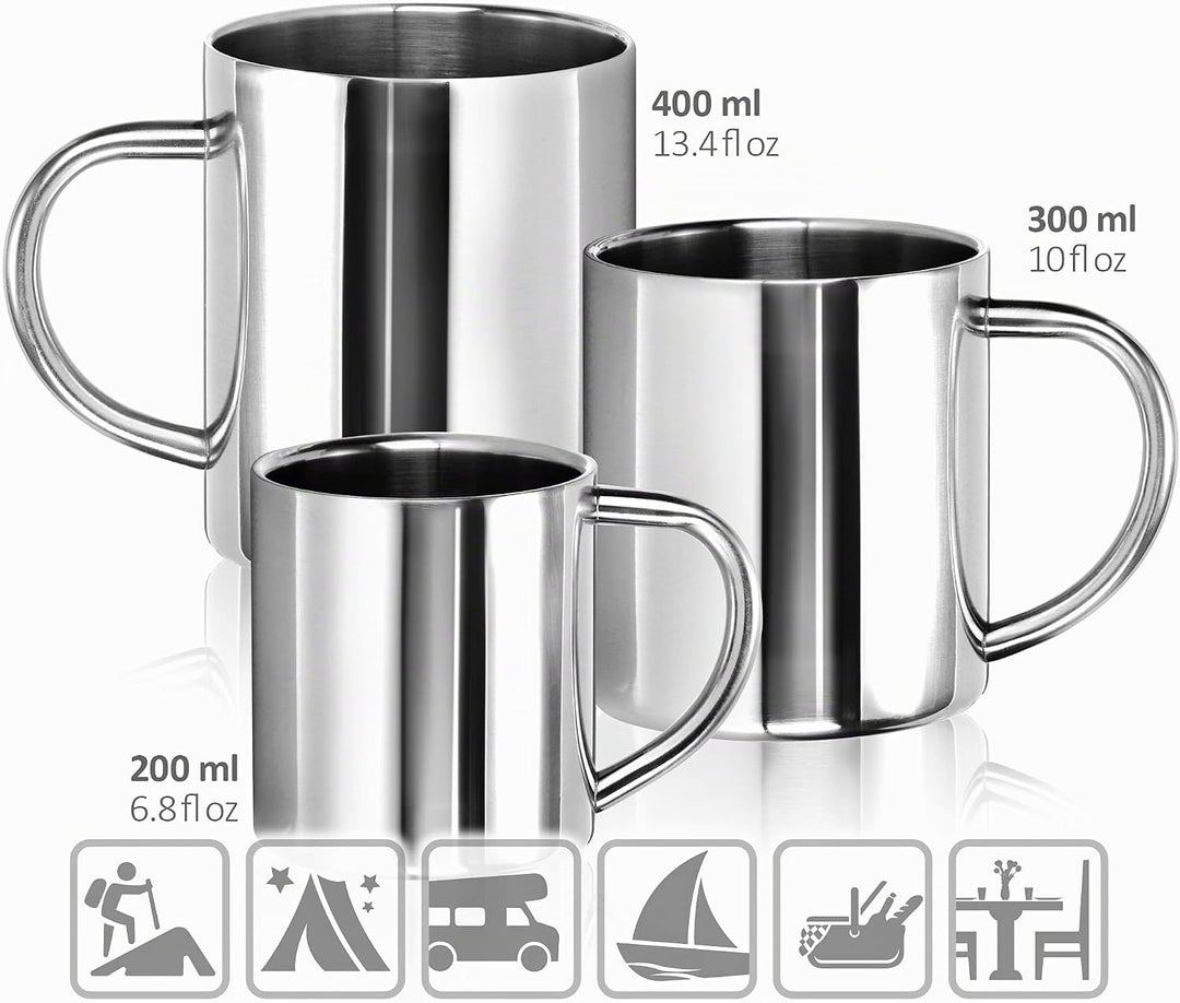 com-four® 2x Edelstahl Thermobecher - 400 ml je Becher - Isolierbecher doppelwandig - Kaffeetasse br