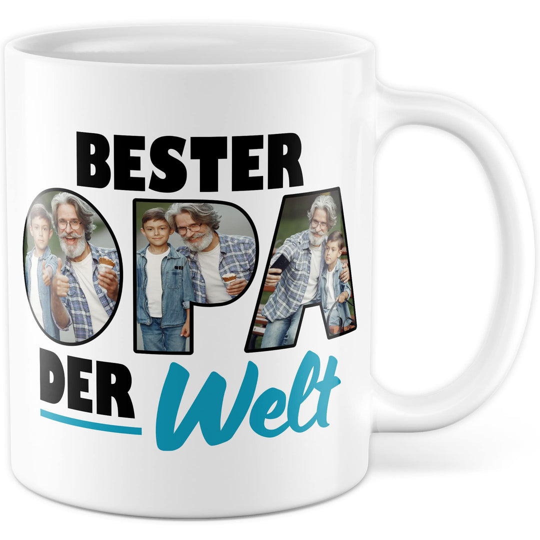 Opa Tasse personalisierbar mit Bild, Bester Opa der Welt, Geschenk personalisiert Grossvater Spruch