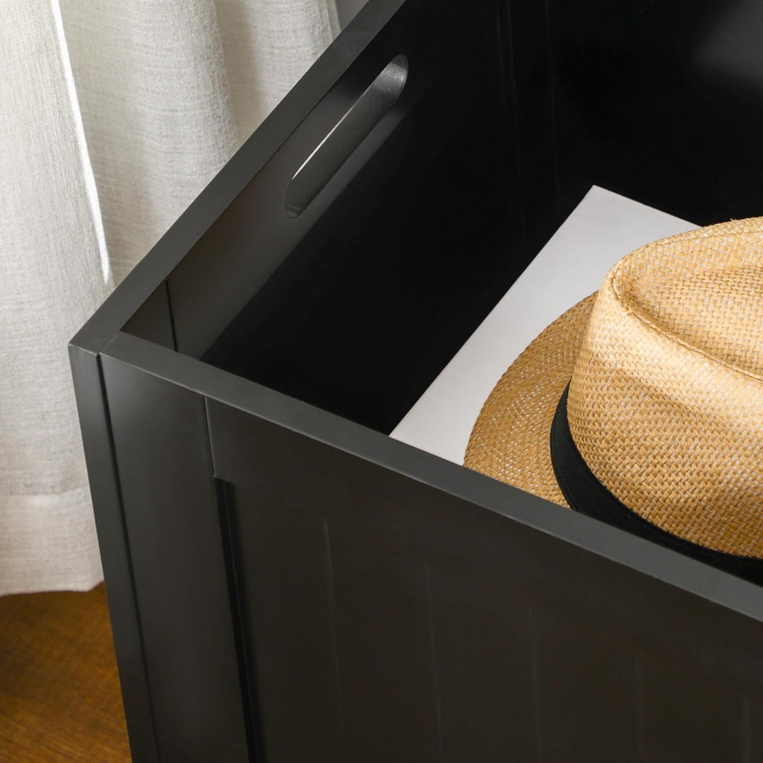 HOMCOM Truhe, Aufbewahrungsbox, Auflagenbox mit Griff, Gerätetruhe mit Deckel, Holzwerkstoff, Schwar
