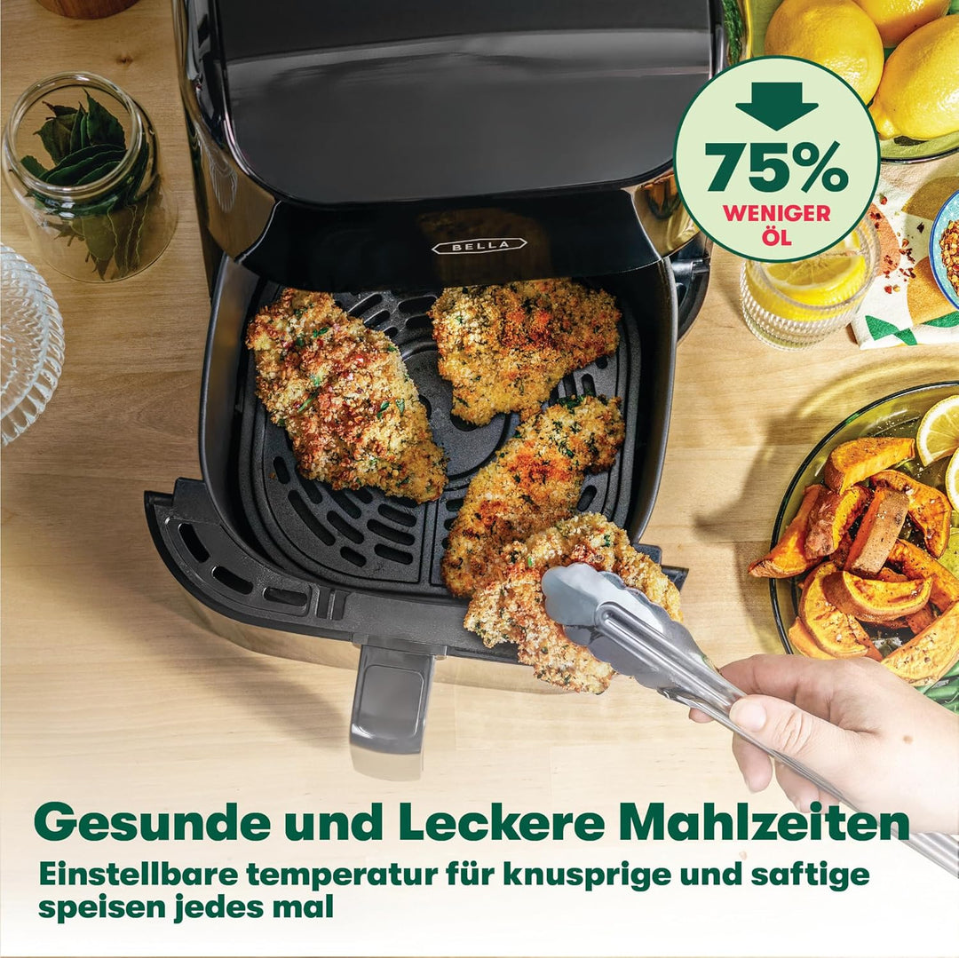 bella Digitaler Heissluftfritteuse mit 6 Litern, Antihaft-Korb und Grillrost, 60-Minuten-Timer, Touc