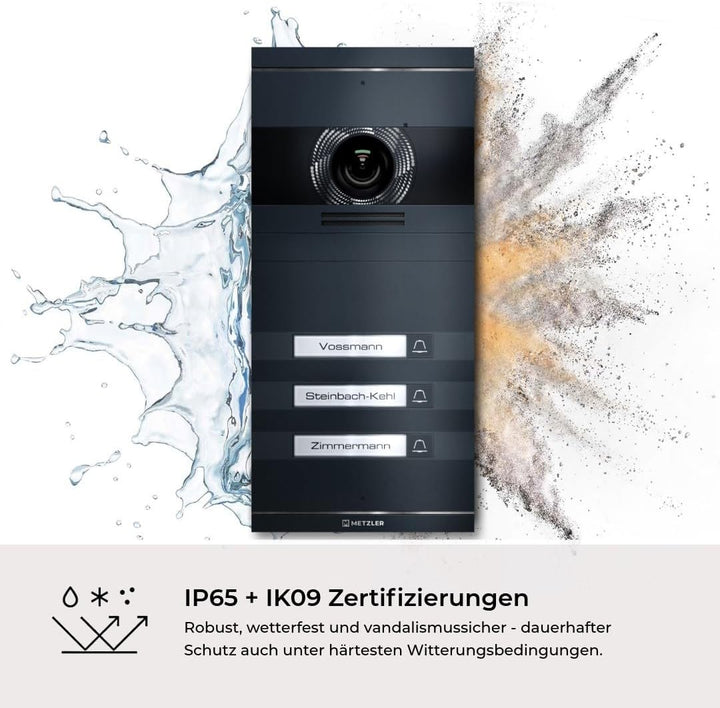 Metzler VDM10 2.0 Video Sprechanlage Komplett Set - mit austauschbarem Namensschild - LAN/POE - Türs